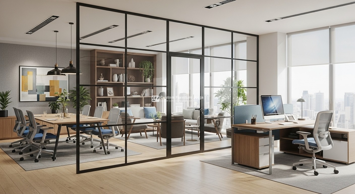 interior design kantor jogja, jasa interior kantor yogyakarta, custom furniture jogja, desain ruang kerja minimalis, kontraktor interior jogja, meja kantor kustom.