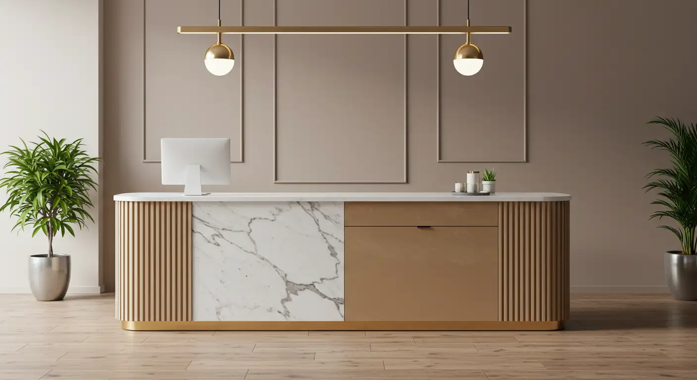 Sentuhan Mewah Marmer dan Aksen Gold untuk Bisnis Premium