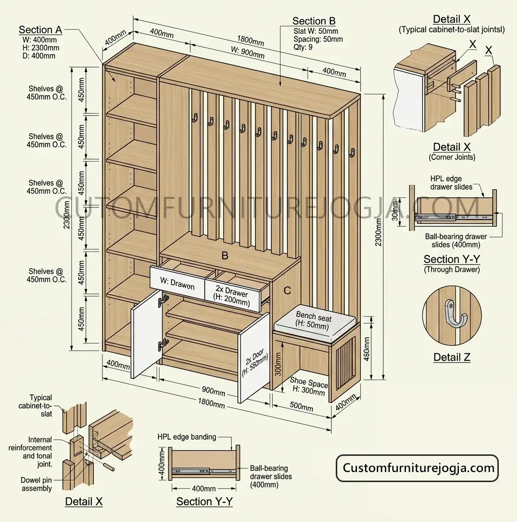 Kondisi awal ruangan atau dinding kosong sebelum pemasangan furniture custom